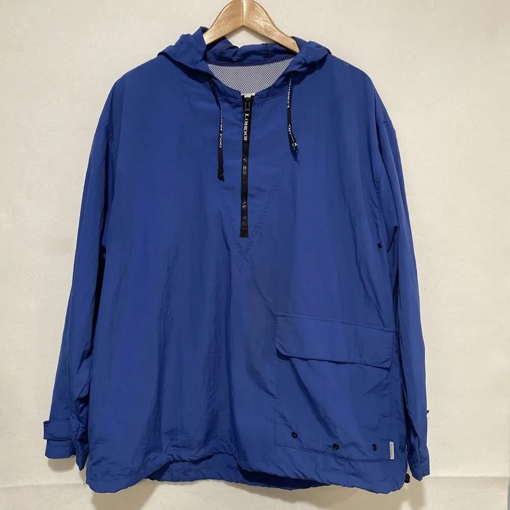 London Fog Mens‎ Royal Blue Hooded Anorak Half Zip Windbreaker Jacket Size M